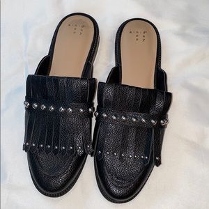 Black Faux Leather Slides